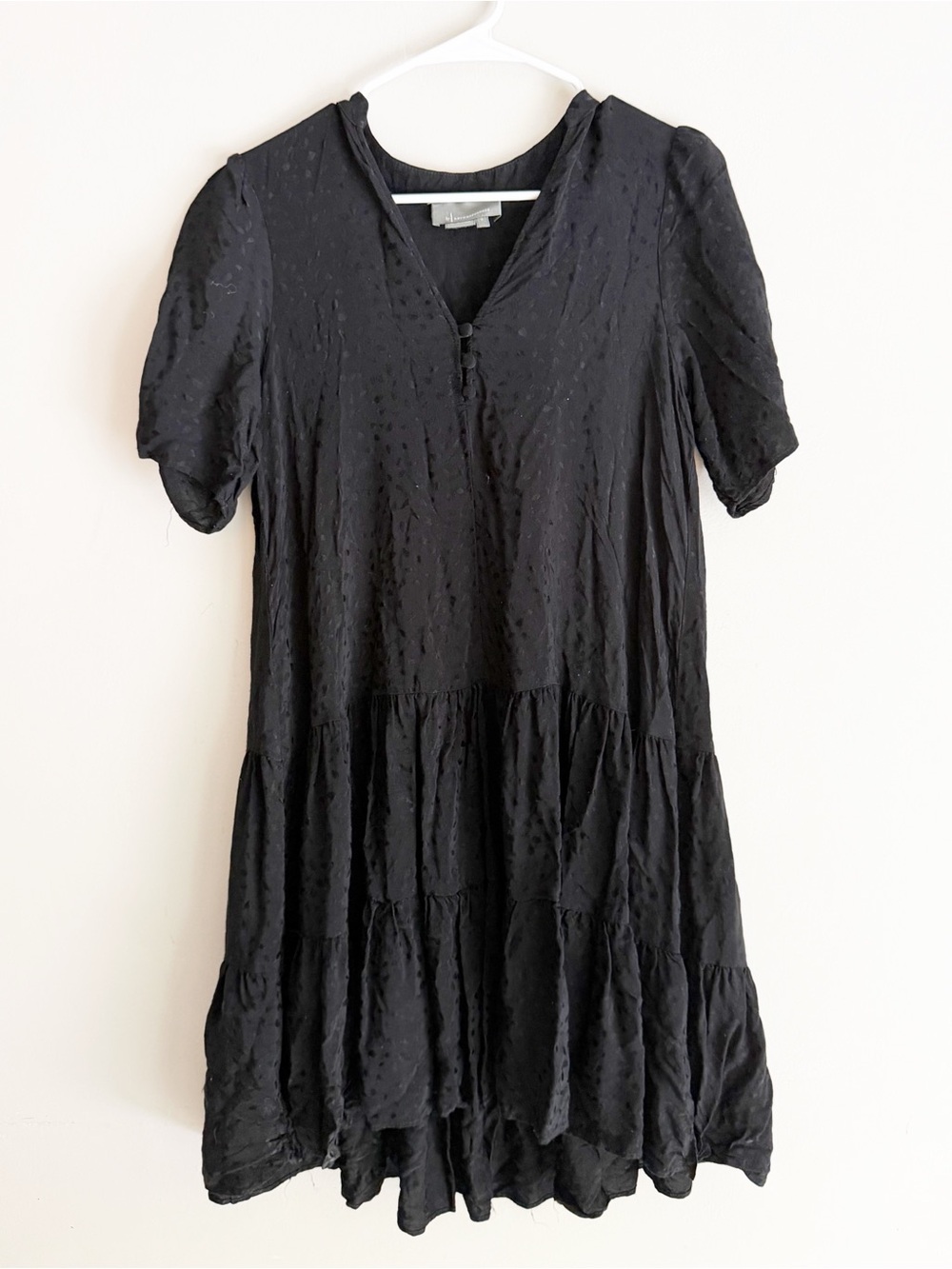 Anthropologie tiered jacquard black mini dress small